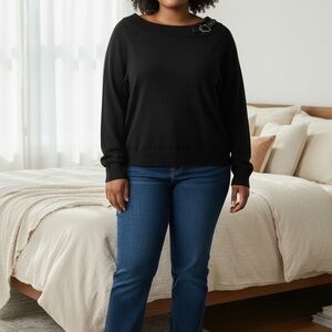 Lauren Ralph Lauren Black Sweater XL 100% cotton Buckle Design Long Sleeve